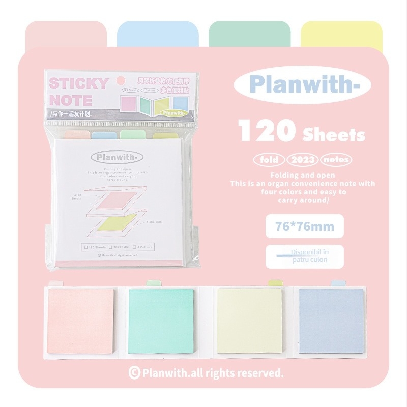 Rosyposy notițe autoadezive în stil acordeon, bloc de notițe portabil cu spate adeziv, fără licență IP