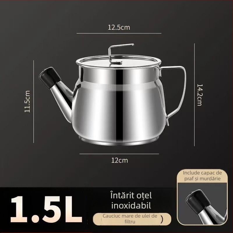 Recipient de ulei din oțel inoxidabil cu sită, pentru filtrare și depozitare în bucătărie