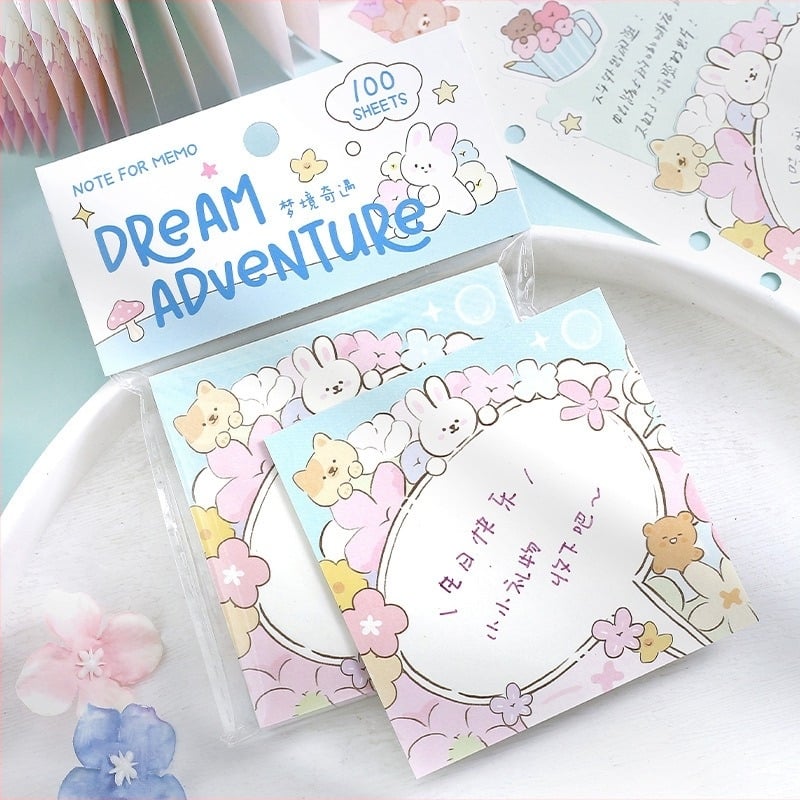 Note adezive 100 coli, hârtie pentru scris, stil simplu, imprimat cu animale drăguțe și flori