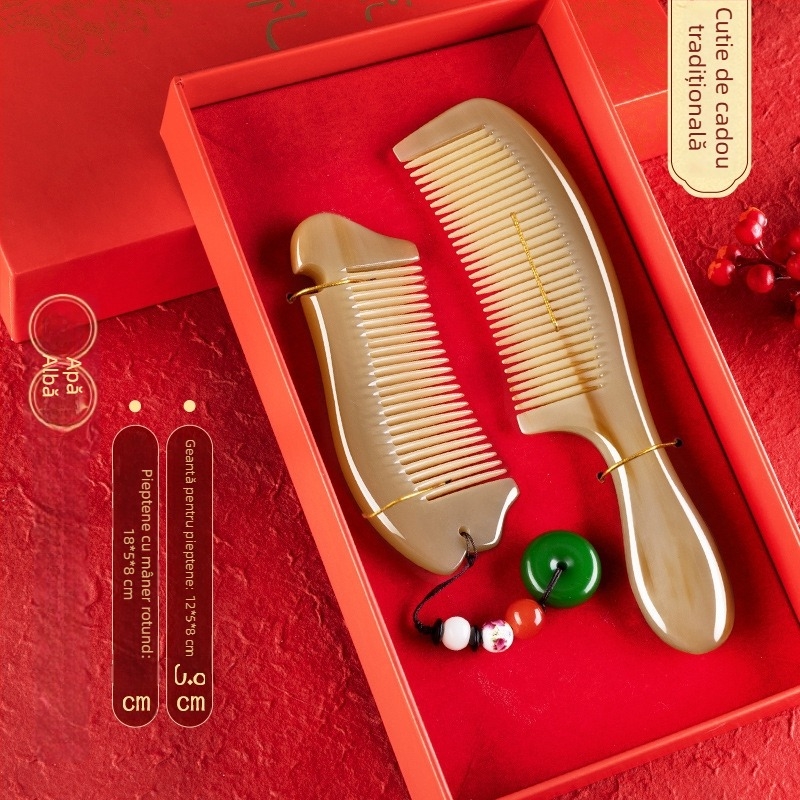 Pieptene din corn în set cadou cu cutie – pereche pentru nuntă, cadou practic pentru doamne; Brand: Mingchen craftsmanship; Formă: Alte; Material: Alte; Stil: Simplu