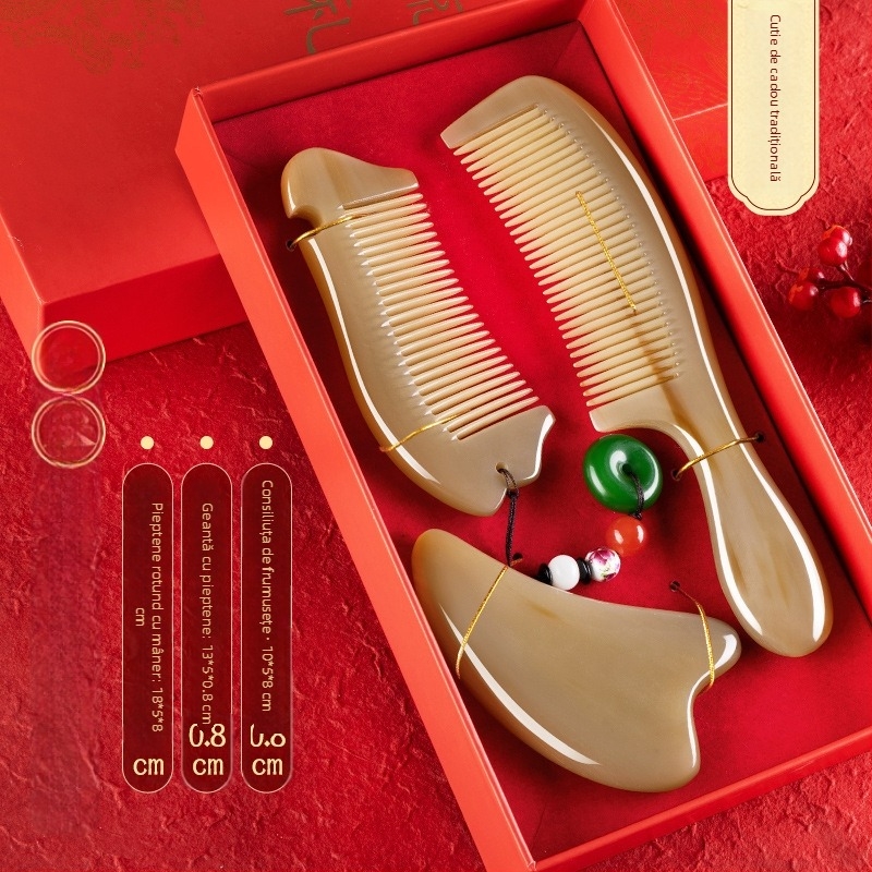 Pieptene din corn în set cadou cu cutie – pereche pentru nuntă, cadou practic pentru doamne; Brand: Mingchen craftsmanship; Formă: Alte; Material: Alte; Stil: Simplu