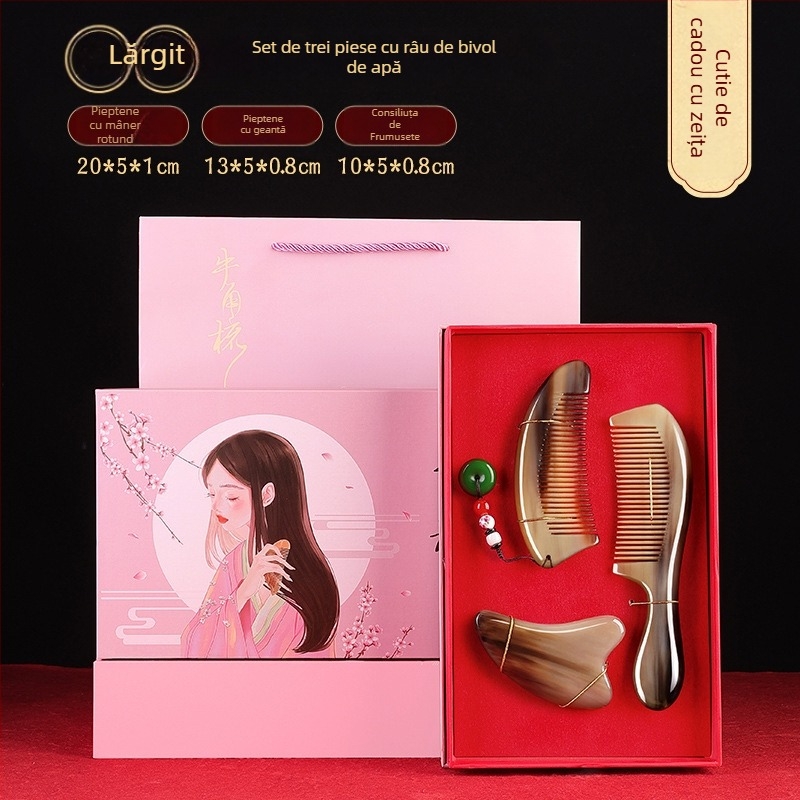 Pieptene din corn în set cadou cu cutie – pereche pentru nuntă, cadou practic pentru doamne; Brand: Mingchen craftsmanship; Formă: Alte; Material: Alte; Stil: Simplu