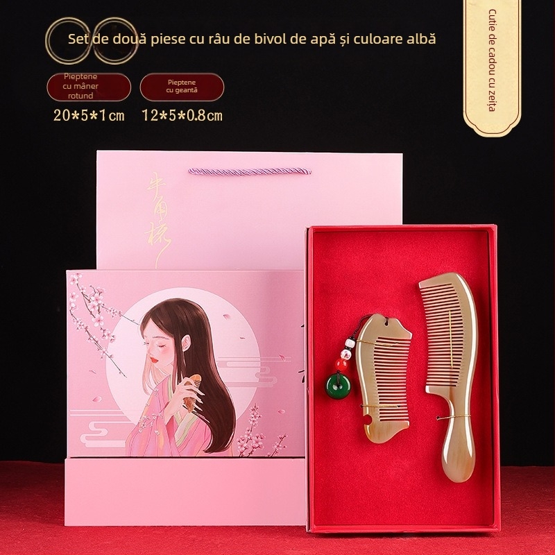 Pieptene din corn în set cadou cu cutie – pereche pentru nuntă, cadou practic pentru doamne; Brand: Mingchen craftsmanship; Formă: Alte; Material: Alte; Stil: Simplu