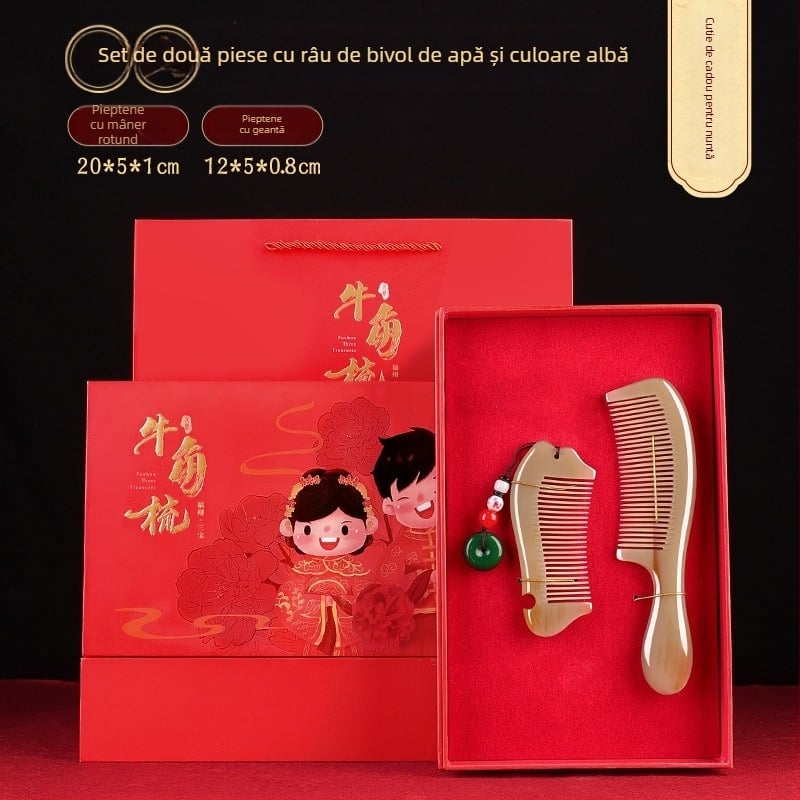 Pieptene din corn în set cadou cu cutie – pereche pentru nuntă, cadou practic pentru doamne; Brand: Mingchen craftsmanship; Formă: Alte; Material: Alte; Stil: Simplu