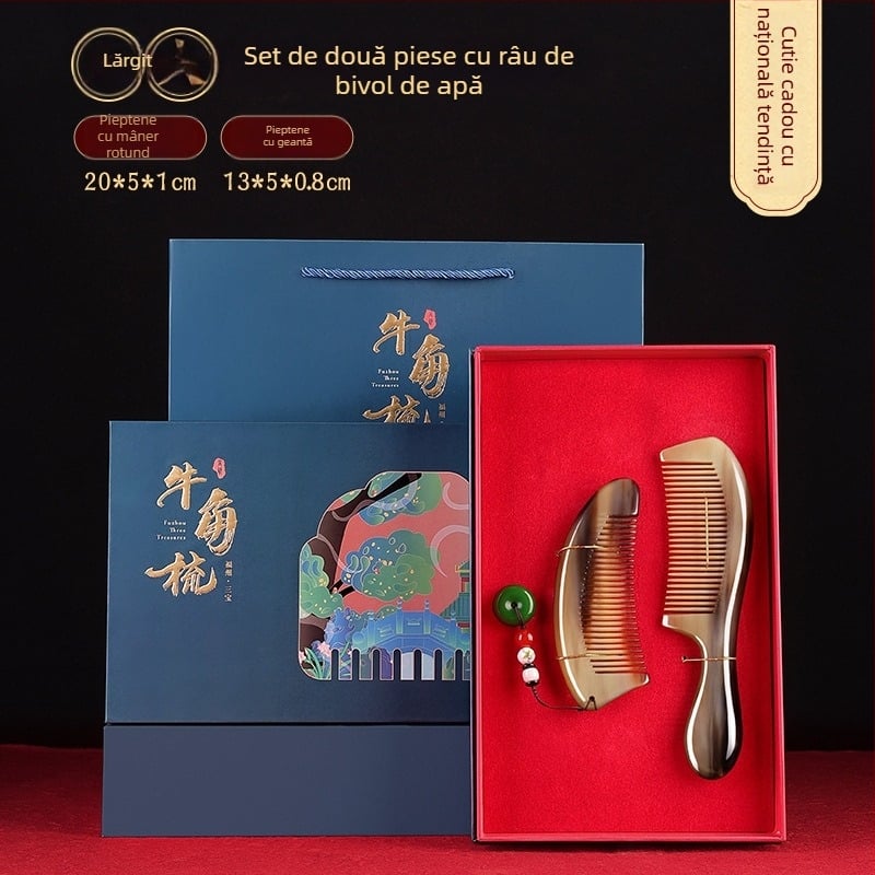 Pieptene din corn în set cadou cu cutie – pereche pentru nuntă, cadou practic pentru doamne; Brand: Mingchen craftsmanship; Formă: Alte; Material: Alte; Stil: Simplu