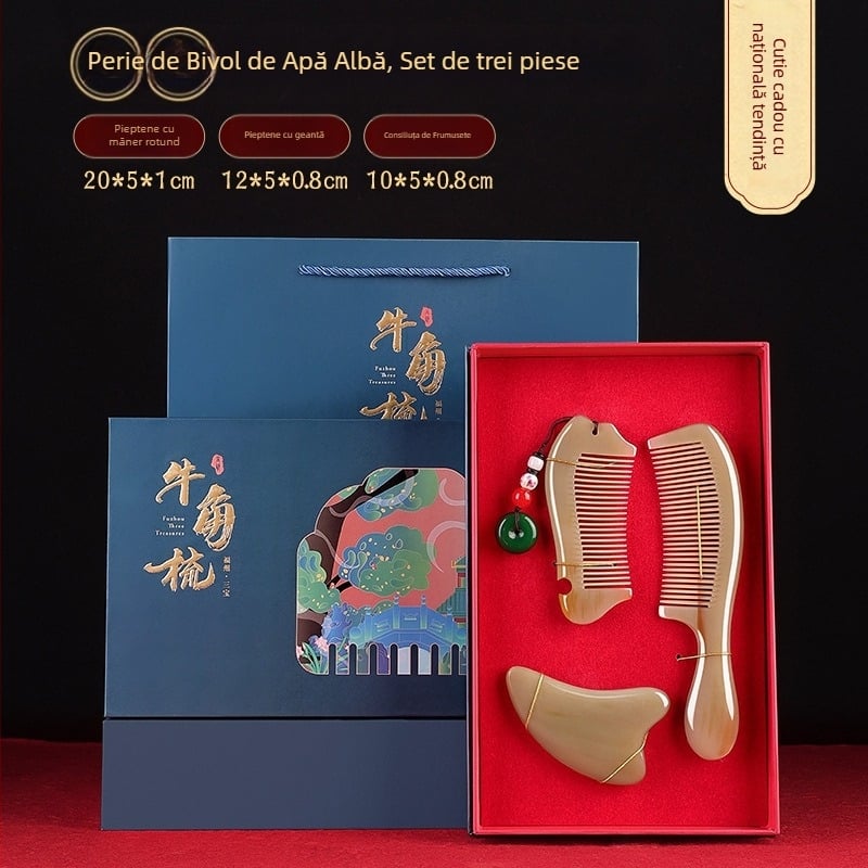 Pieptene din corn în set cadou cu cutie – pereche pentru nuntă, cadou practic pentru doamne; Brand: Mingchen craftsmanship; Formă: Alte; Material: Alte; Stil: Simplu