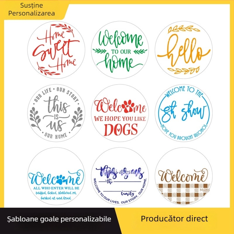 Șabloane decupate pentru desenele copiilor – PET material, forme circulare și pătrate, 9 bucăți pe set