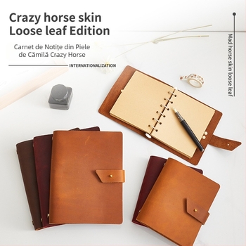 Notițe de afaceri din piele de vită, cu foi detașabile, hârtie Kraft, 100 g, accesorii din oțel inoxidabil