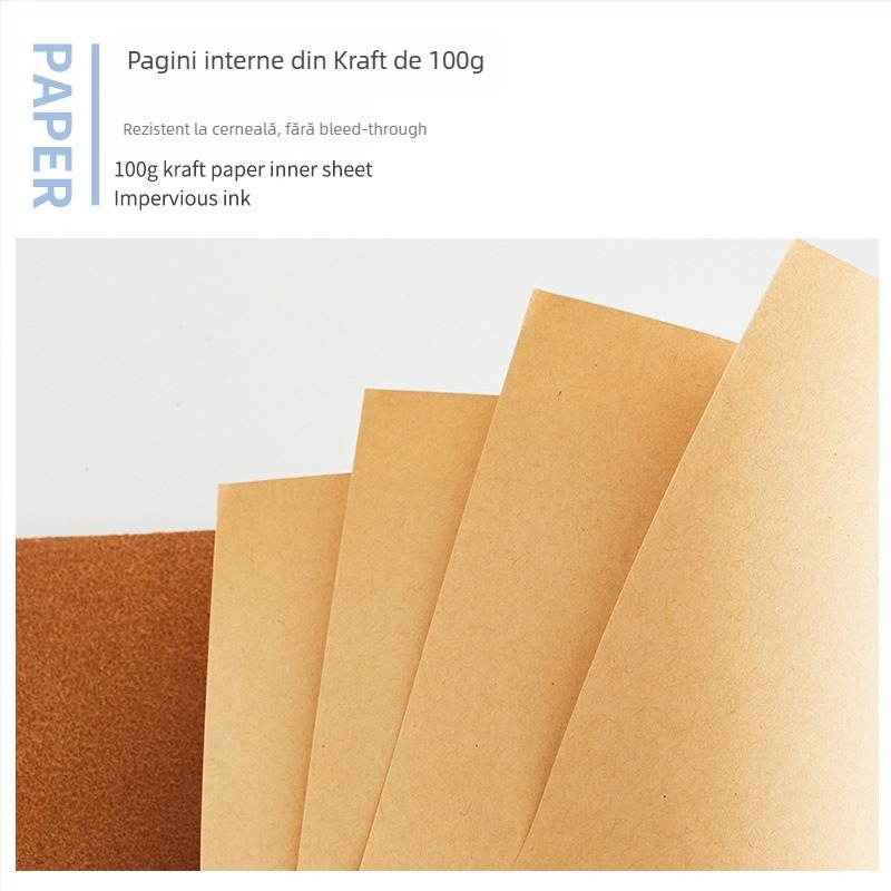 Notițe de afaceri din piele de vită, cu foi detașabile, hârtie Kraft, 100 g, accesorii din oțel inoxidabil