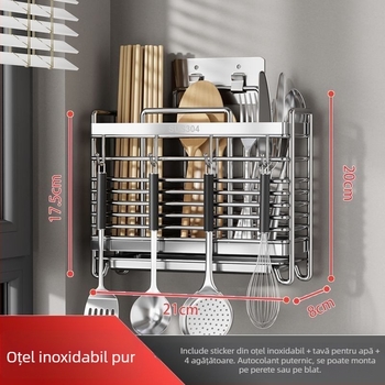 Suport montat pe perete pentru bețișoare, din oțel inoxidabil 304, raft ventilat de drenaj, fără instalare necesară