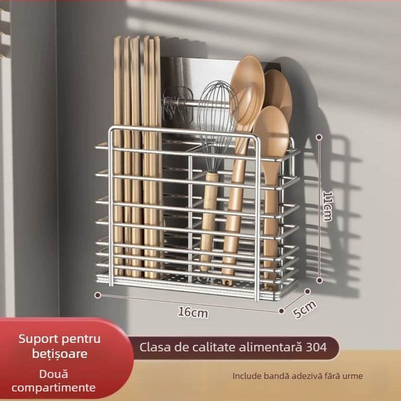 Suport montat pe perete pentru bețișoare, din oțel inoxidabil 304, raft ventilat de drenaj, fără instalare necesară