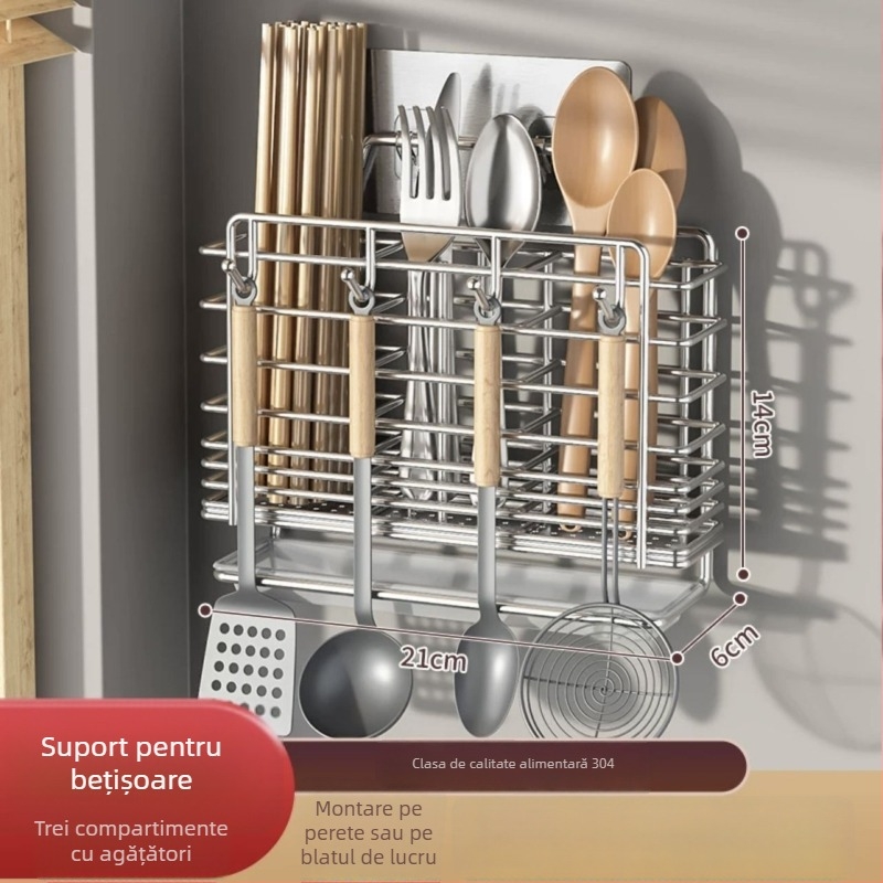 Suport montat pe perete pentru bețișoare, din oțel inoxidabil 304, raft ventilat de drenaj, fără instalare necesară
