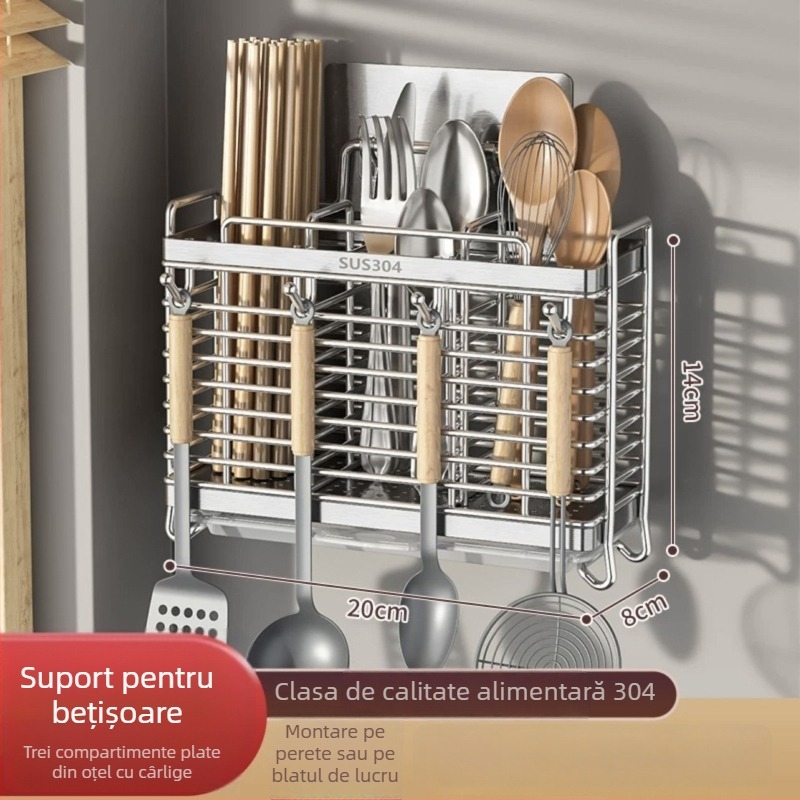 Suport montat pe perete pentru bețișoare, din oțel inoxidabil 304, raft ventilat de drenaj, fără instalare necesară