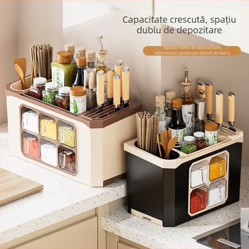 Organizator de blat pentru bucătărie cu suport pentru cuțite și depozitare de condimente — plastic; fără instalare; Origine: Jieyang; depozitare de condimente; stil modern minimalist