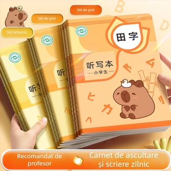 Caiet de lucru pentru elevii din învățământul primar, cu grilă pentru scrierea caracterelor, dictare zilnică, pinyin și cuvinte în engleză; 40 de pagini, hârtie 80 g