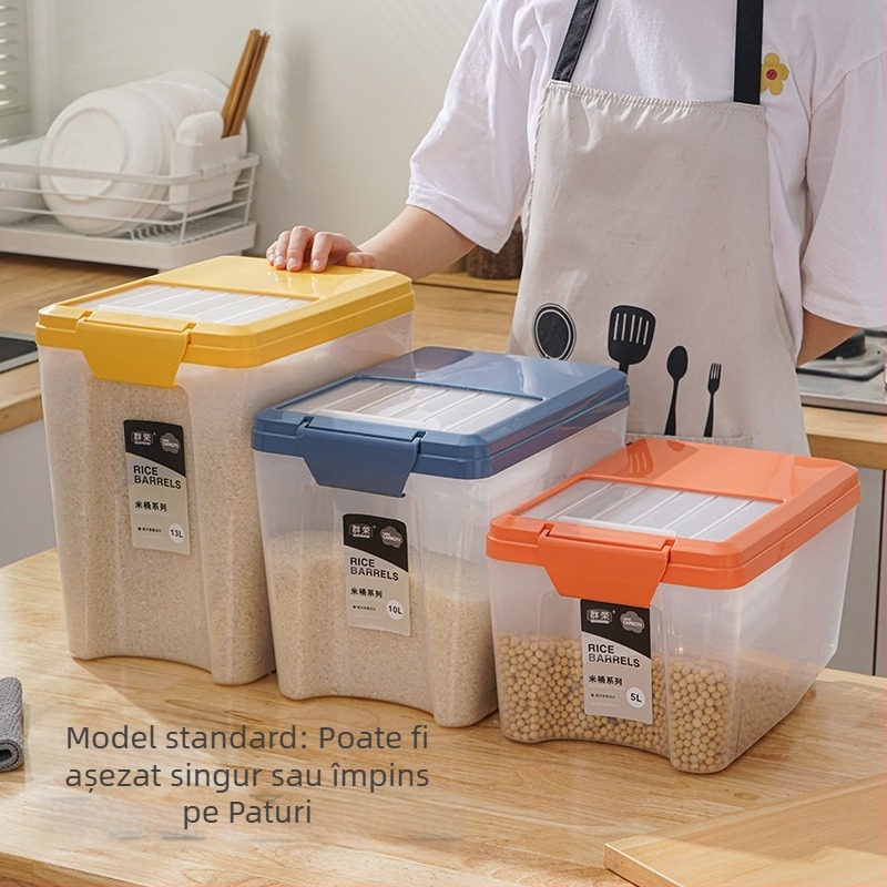 Recipient de plastic pentru orez cu etanșare, protecție împotriva umidității și dăunătorilor | Capacitate 9-10 L, brand Qunrong, logo personalizabil