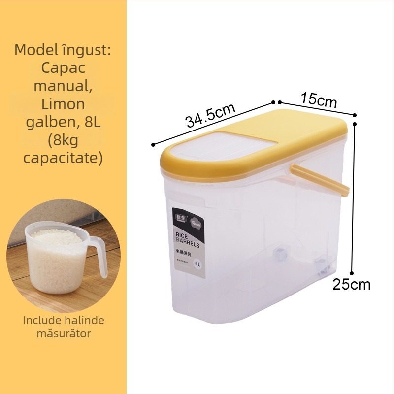 Recipient de plastic pentru orez cu etanșare, protecție împotriva umidității și dăunătorilor | Capacitate 9-10 L, brand Qunrong, logo personalizabil