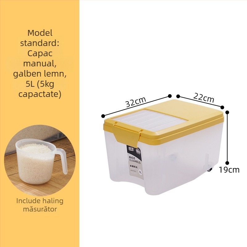 Recipient de plastic pentru orez cu etanșare, protecție împotriva umidității și dăunătorilor | Capacitate 9-10 L, brand Qunrong, logo personalizabil