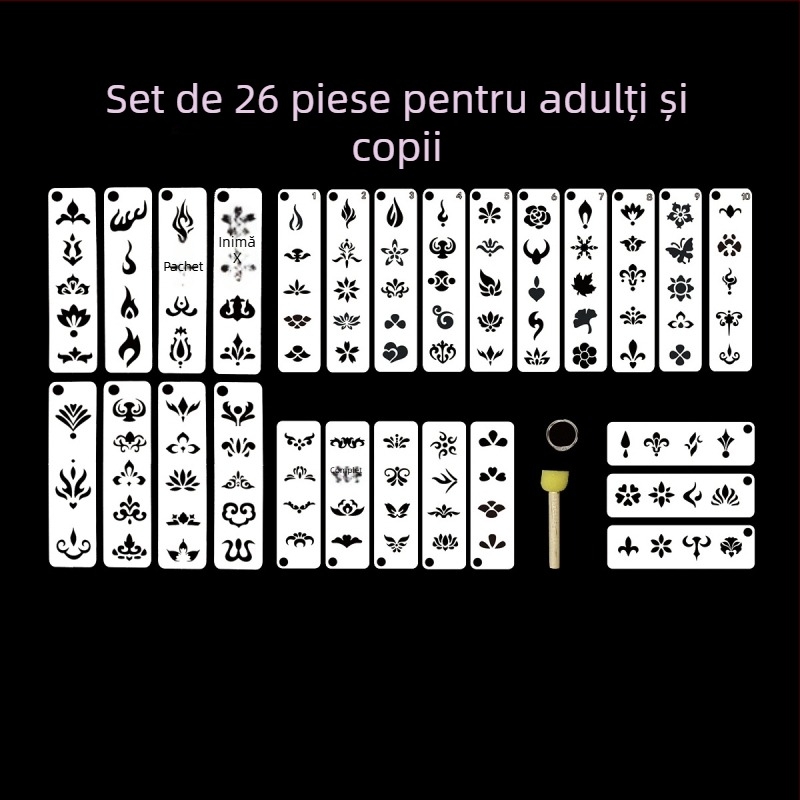 Set de 26 de bucăți, șablon gol pentru sprâncene pentru machiaj de scenă, PET plastic, design pictat manual, IP-free