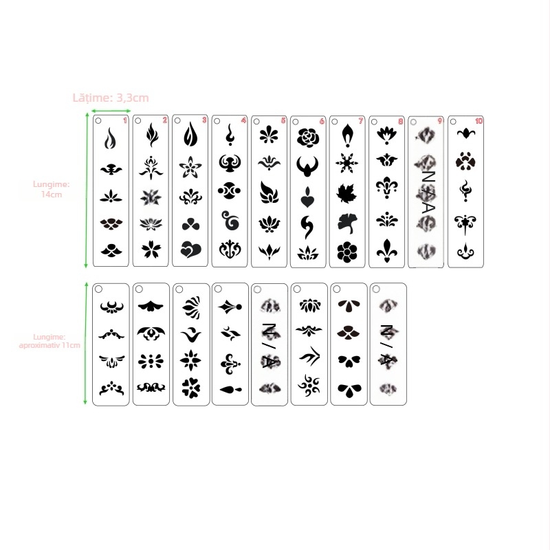 Set de 26 de bucăți, șablon gol pentru sprâncene pentru machiaj de scenă, PET plastic, design pictat manual, IP-free