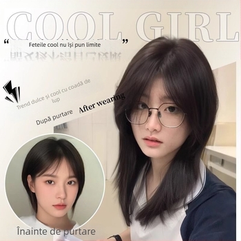 Mantangcai Perucă scurtă dreaptă pentru femei, cu breton mediu, capac mecanic, păr din sârmă rezistentă la temperaturi înalte, nerecolorabilă