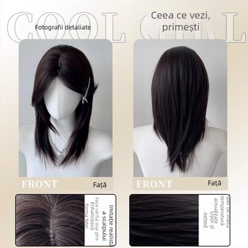 Mantangcai Perucă scurtă dreaptă pentru femei, cu breton mediu, capac mecanic, păr din sârmă rezistentă la temperaturi înalte, nerecolorabilă