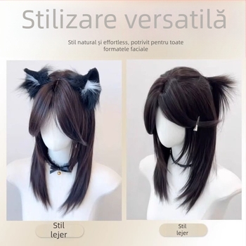 Mantangcai Perucă scurtă dreaptă pentru femei, cu breton mediu, capac mecanic, păr din sârmă rezistentă la temperaturi înalte, nerecolorabilă