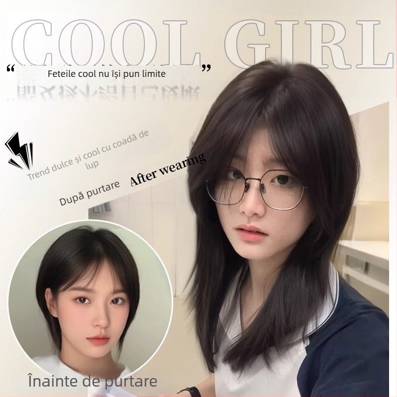 Mantangcai Perucă scurtă dreaptă pentru femei, cu breton mediu, capac mecanic, păr din sârmă rezistentă la temperaturi înalte, nerecolorabilă