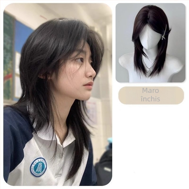 Mantangcai Perucă scurtă dreaptă pentru femei, cu breton mediu, capac mecanic, păr din sârmă rezistentă la temperaturi înalte, nerecolorabilă