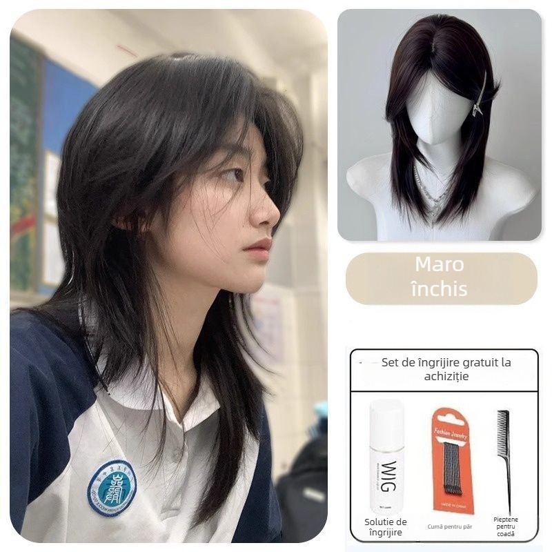 Mantangcai Perucă scurtă dreaptă pentru femei, cu breton mediu, capac mecanic, păr din sârmă rezistentă la temperaturi înalte, nerecolorabilă