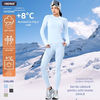 Set feminin pentru schi, model cu dungi, potrivit pentru iarnă, primăvară și toamnă, amestec nylon-cotton-spandex 52/43/5, mâneci lungi