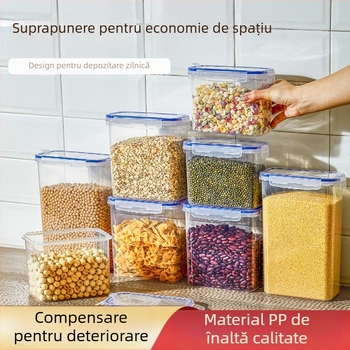 Recipient pătrat din PP, rezistent la umezeală, pentru cereale și gustări, capacitate 2.1–3 L