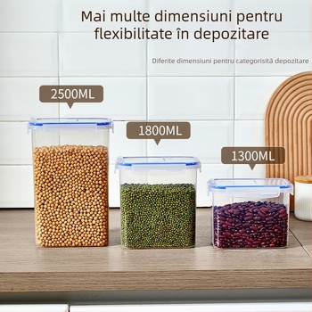 Recipient pătrat din PP, rezistent la umezeală, pentru cereale și gustări, capacitate 2.1–3 L
