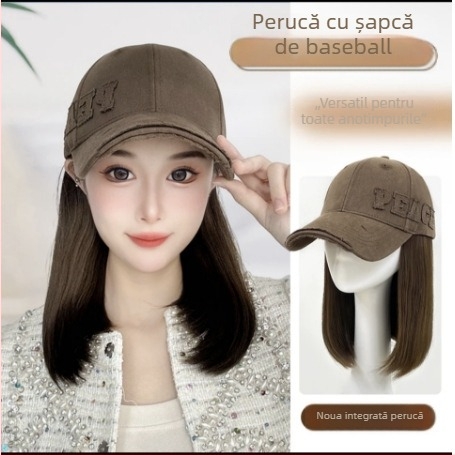 Perucă integrată într-o șapcă pentru femei, păr lung drept, fibre rezistente la temperatură, breton: drept sau înclinat, model Peace