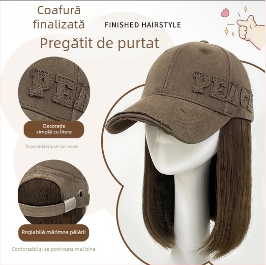 Perucă integrată într-o șapcă pentru femei, păr lung drept, fibre rezistente la temperatură, breton: drept sau înclinat, model Peace