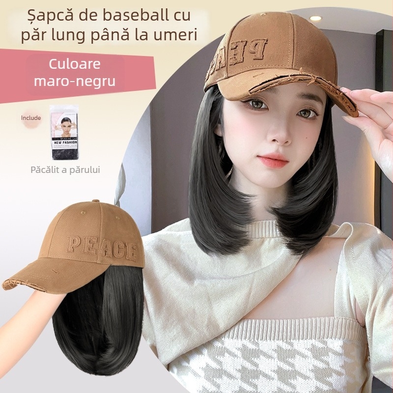 Perucă integrată într-o șapcă pentru femei, păr lung drept, fibre rezistente la temperatură, breton: drept sau înclinat, model Peace