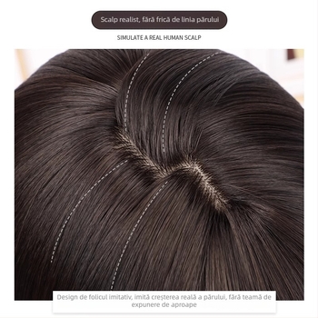 Perucă scurtă, păr drept, cu breton, stil coreean, material din fibre proteice, oferă volum, acoperire a firelor albe