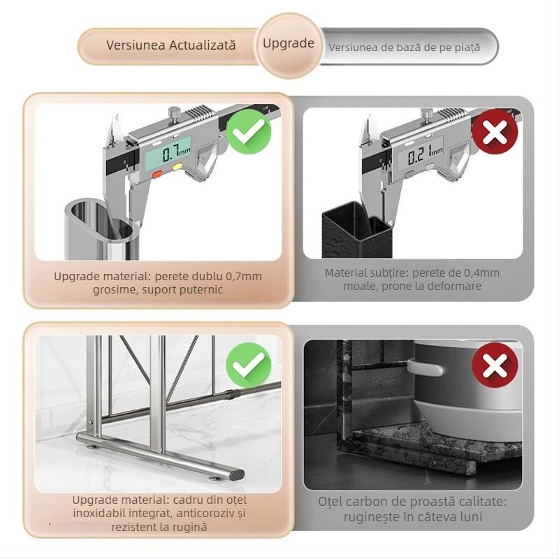 Raft dublu pentru bucătărie pe blat — suport pentru oale și condimente, material: oțel inoxidabil + oțel carbon, model CW01978, brand Home Baili, stil modern simplu