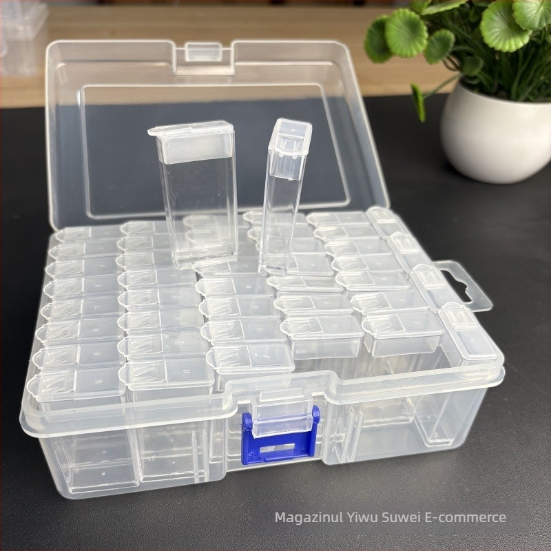 Cutie de depozitare pentru birou cu compartimente multiple pentru mărgele Diamond Painting și componente de bijuterii, rezistentă la praf, capacitate 10 g×60, stil modern minimalist