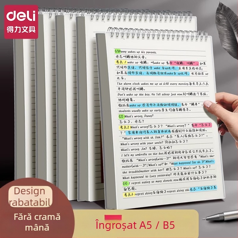 Bloc de notițe Deli cu legare spirală, model LPB580, hârtie din pulpă de lemn, 70 g/m², 50–100 pagini