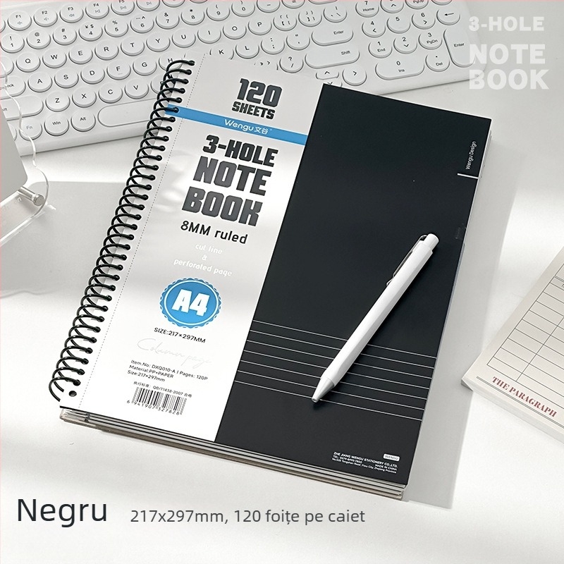 Wengu DXQ010 Caiet A4 stil american, spirală groasă, pentru elevi, liniat, 120 pagini, hârtie 78 g