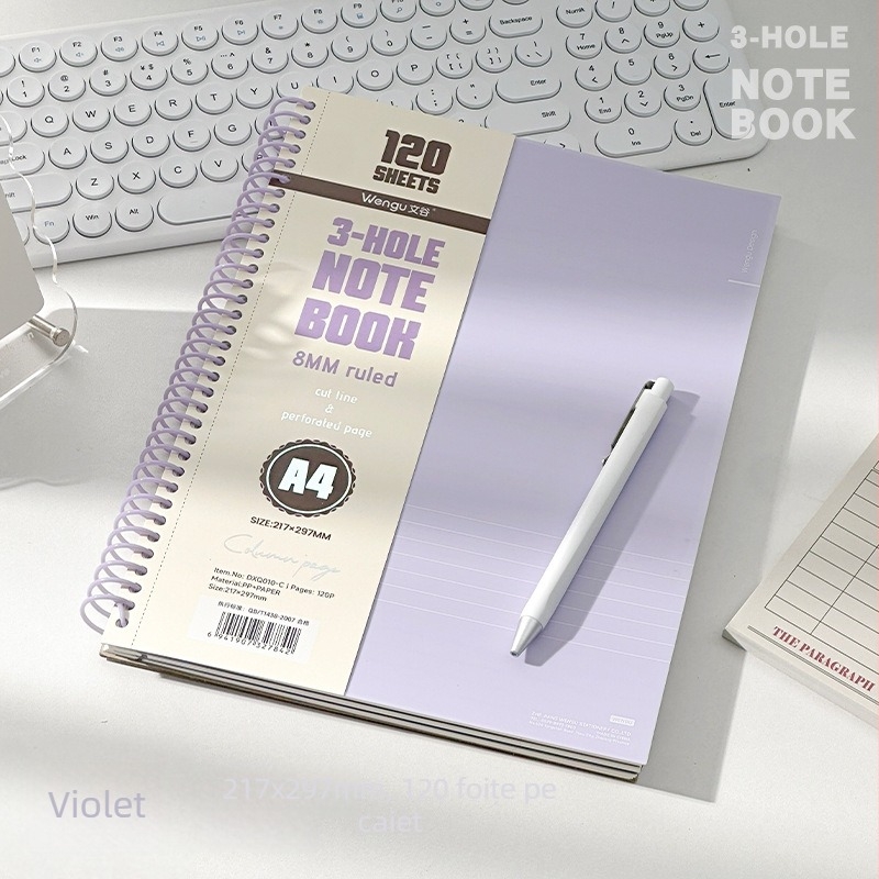 Wengu DXQ010 Caiet A4 stil american, spirală groasă, pentru elevi, liniat, 120 pagini, hârtie 78 g