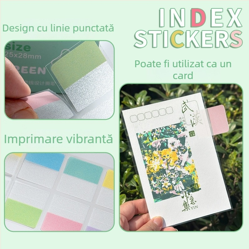 Xiami etichete de index cu luciu perlat – 120 autocolante în cutie, hârtie perlata, model 11123523, etichetă de instrucțiuni