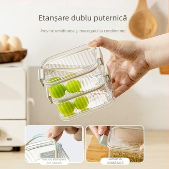 Cutie depozitare condimente, cu mai multe niveluri, pătrată, din plastic, etanșă, capacitate 1–2 L