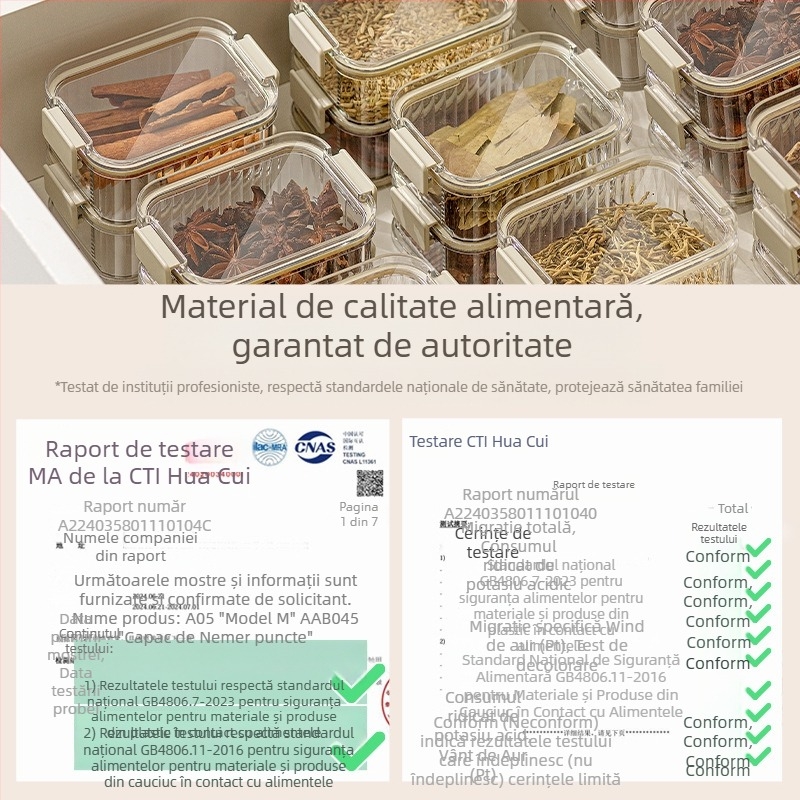 Cutie depozitare condimente, cu mai multe niveluri, pătrată, din plastic, etanșă, capacitate 1–2 L