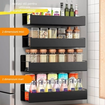 Raft magnetic montat pe perete pentru frigider, lateral, pentru condimente și folie alimentară, oțel carbon, rezistent la rugină.
