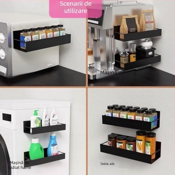 Raft magnetic montat pe perete pentru frigider, lateral, pentru condimente și folie alimentară, oțel carbon, rezistent la rugină.