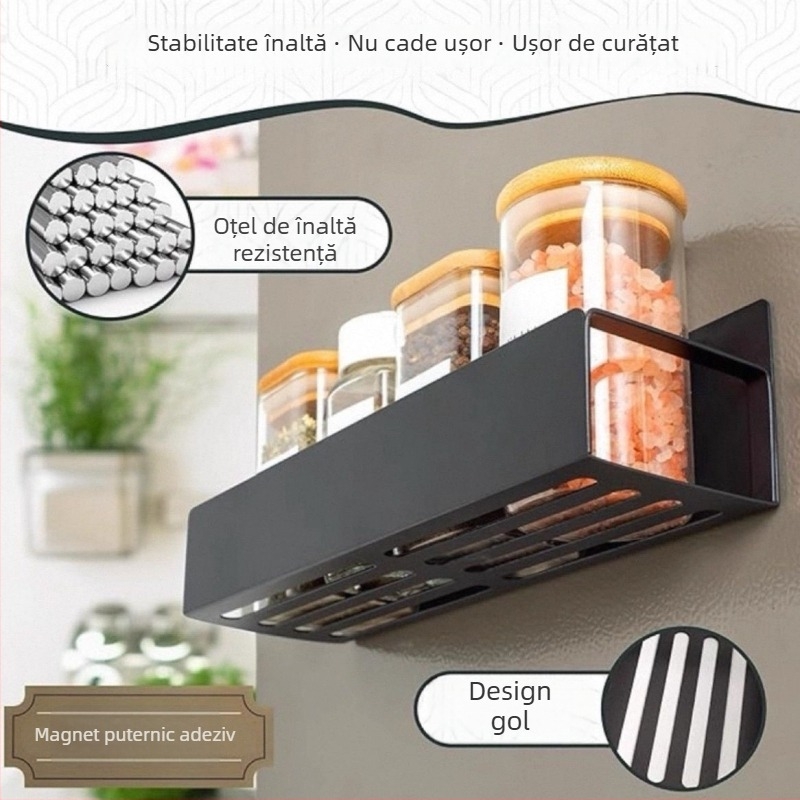 Raft magnetic montat pe perete pentru frigider, lateral, pentru condimente și folie alimentară, oțel carbon, rezistent la rugină.