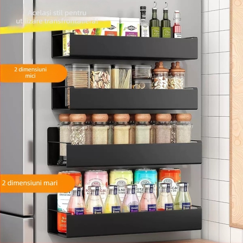 Raft magnetic montat pe perete pentru frigider, lateral, pentru condimente și folie alimentară, oțel carbon, rezistent la rugină.