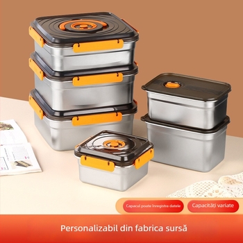 Cutie de depozitare a alimentelor din oțel inoxidabil 304, etanșă, cu mâner, 2,1–3 L, compatibilă cu microundele